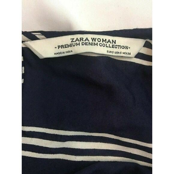 Zara Womens Navy Blue White Striped Long Sleeve Top 100% Viscose Small - Picture 5 of 6